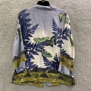 Citron Santa Monica Blouse Womens Large Top Silk Floral Blue*